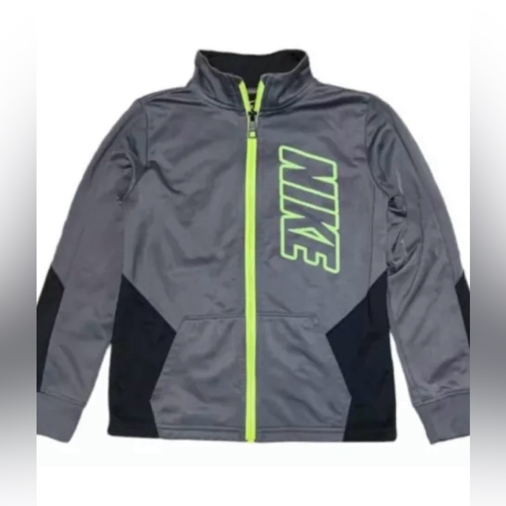 Nike Boys Full Zip Track Jacket Grey Neon Green Volt Size 6